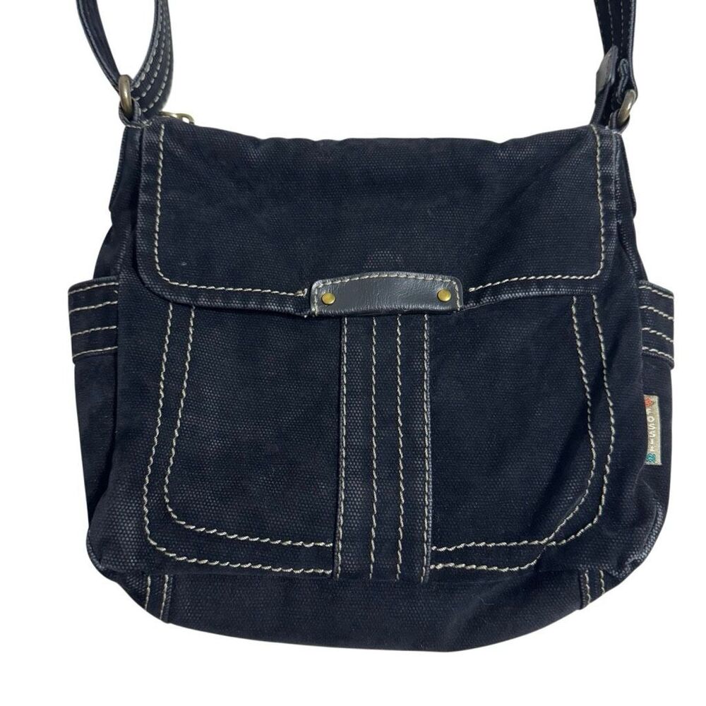 Fossil 1954 Black Canvas Crossbody Messenger Bag Floral Lining Flap Purse Y2K